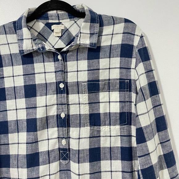 J. Crew Plaid Button Down Blue & White Long Sleeve Women Large - Picture 3 of 6